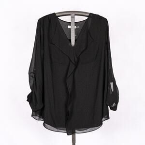 Calvin Klein Sheer Black Blouse Women's Size 2x Minimalist Flowy Career Romantic